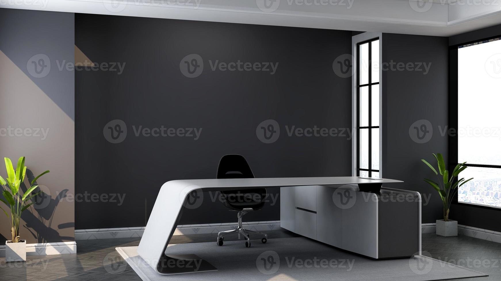 3D Rendering Modern Wooden Reception Room or Front Desk Mockup photo