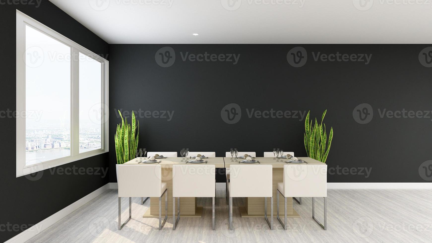 Modern interior design of minimalist dining room in 3d rendering mockup photo