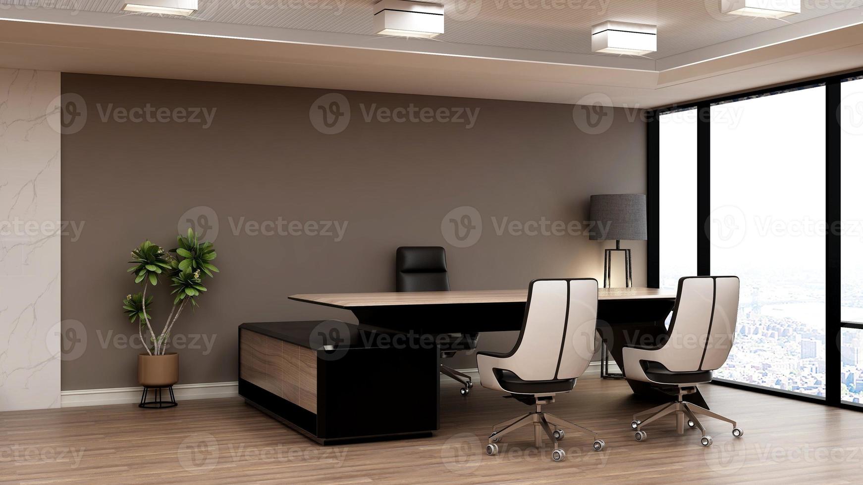 3d render modern business office manager room with 3d design interior for company wall logo mockup photo