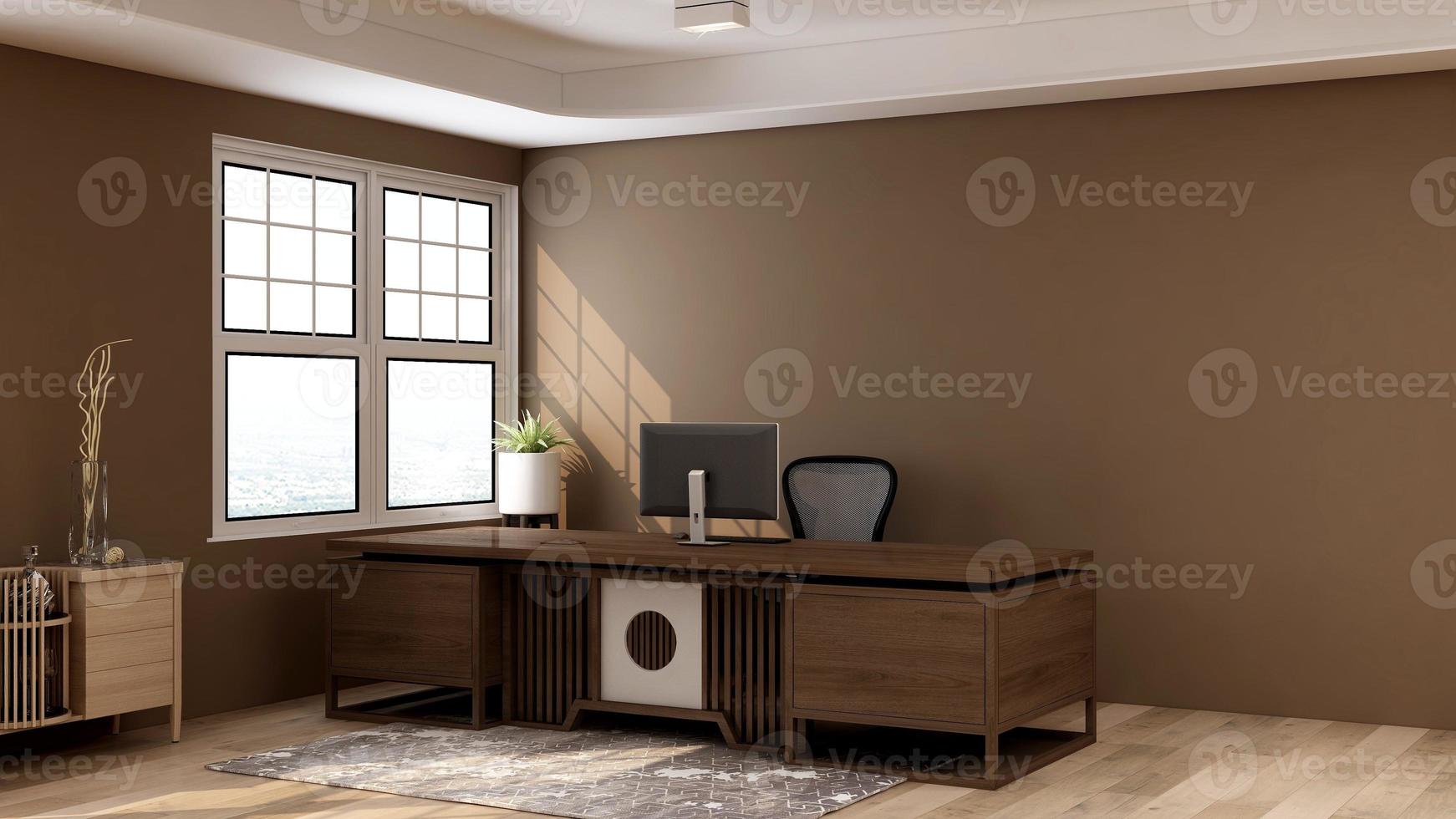 3d render modern business office manager room with 3d design interior for company wall logo mockup photo