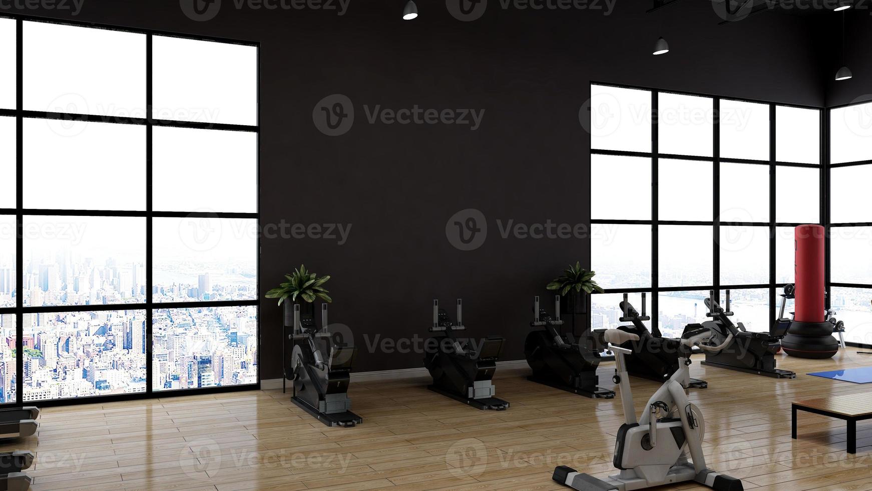 3d render - Modern minimalist of gym interior design concept mockup photo