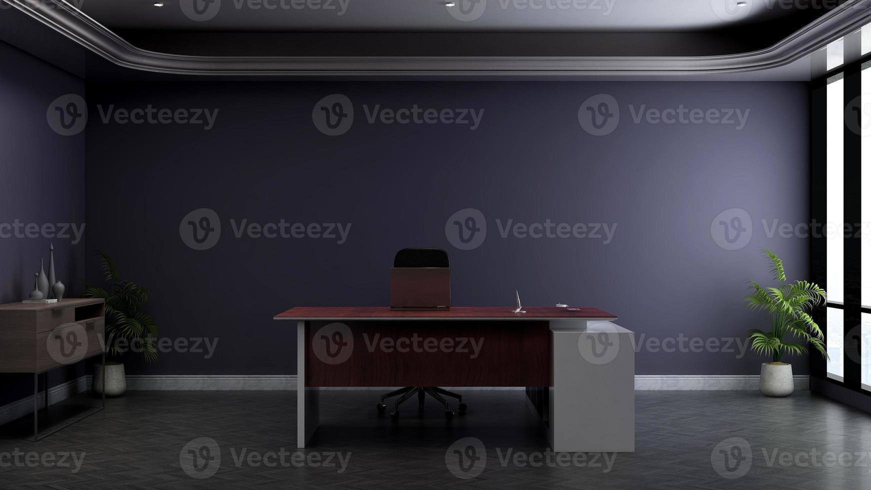 3d render office minimalist room with wooden design interior photo