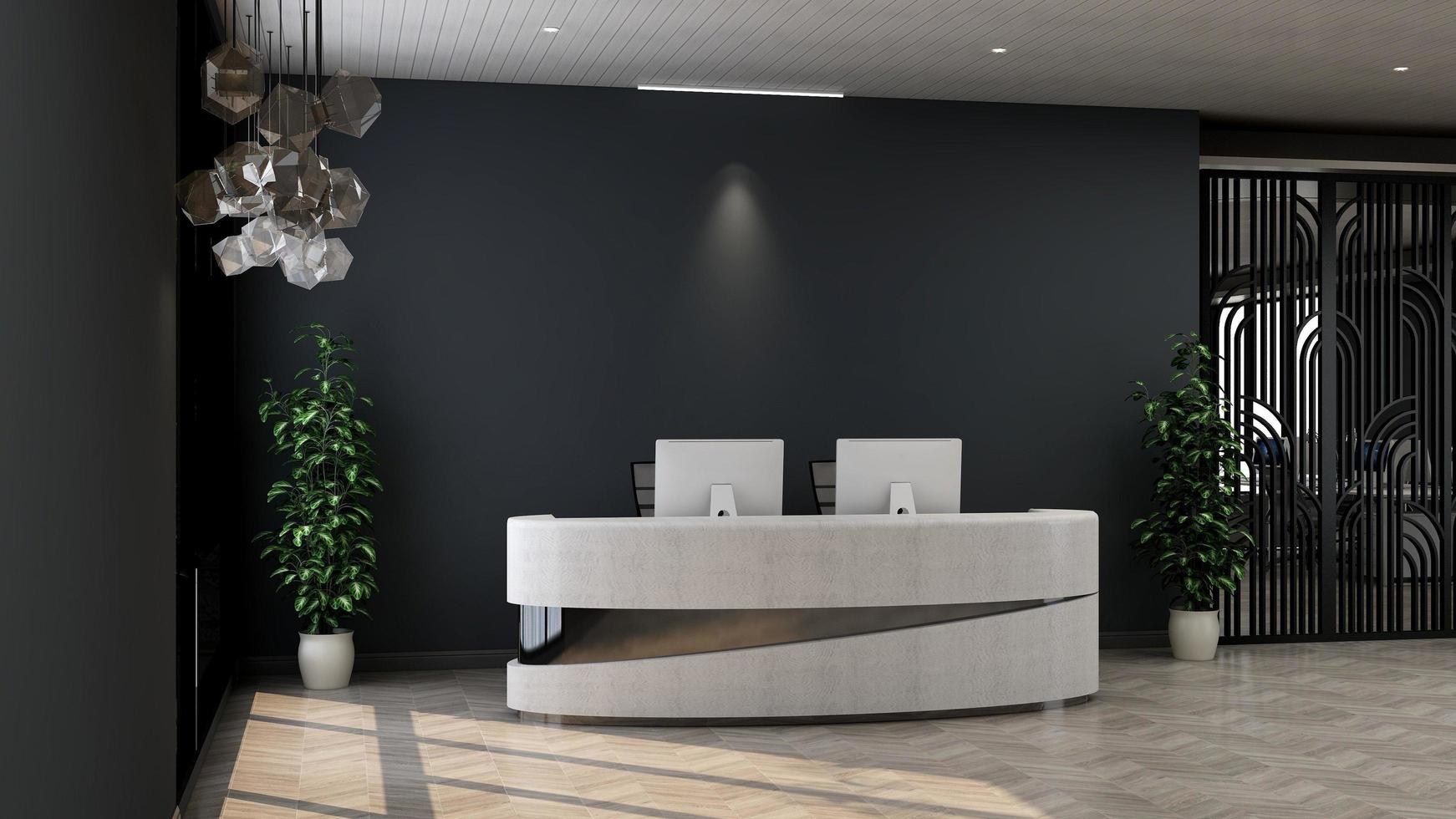 Modern office reception room in 3d rendering mockup - realistic office interior design photo