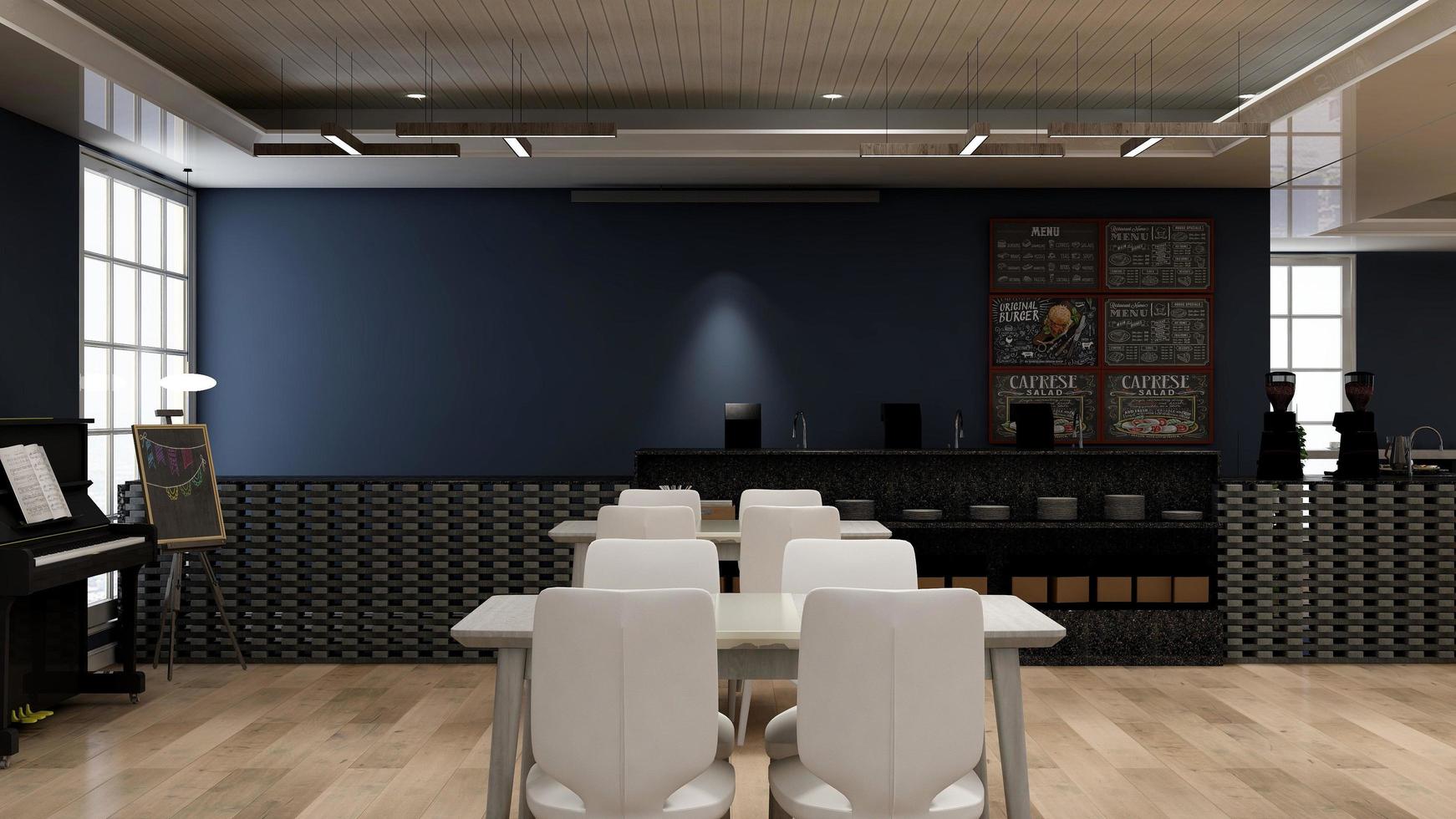 3d render minimalista restaurante o cafetería para maqueta de logotipo de empresa foto