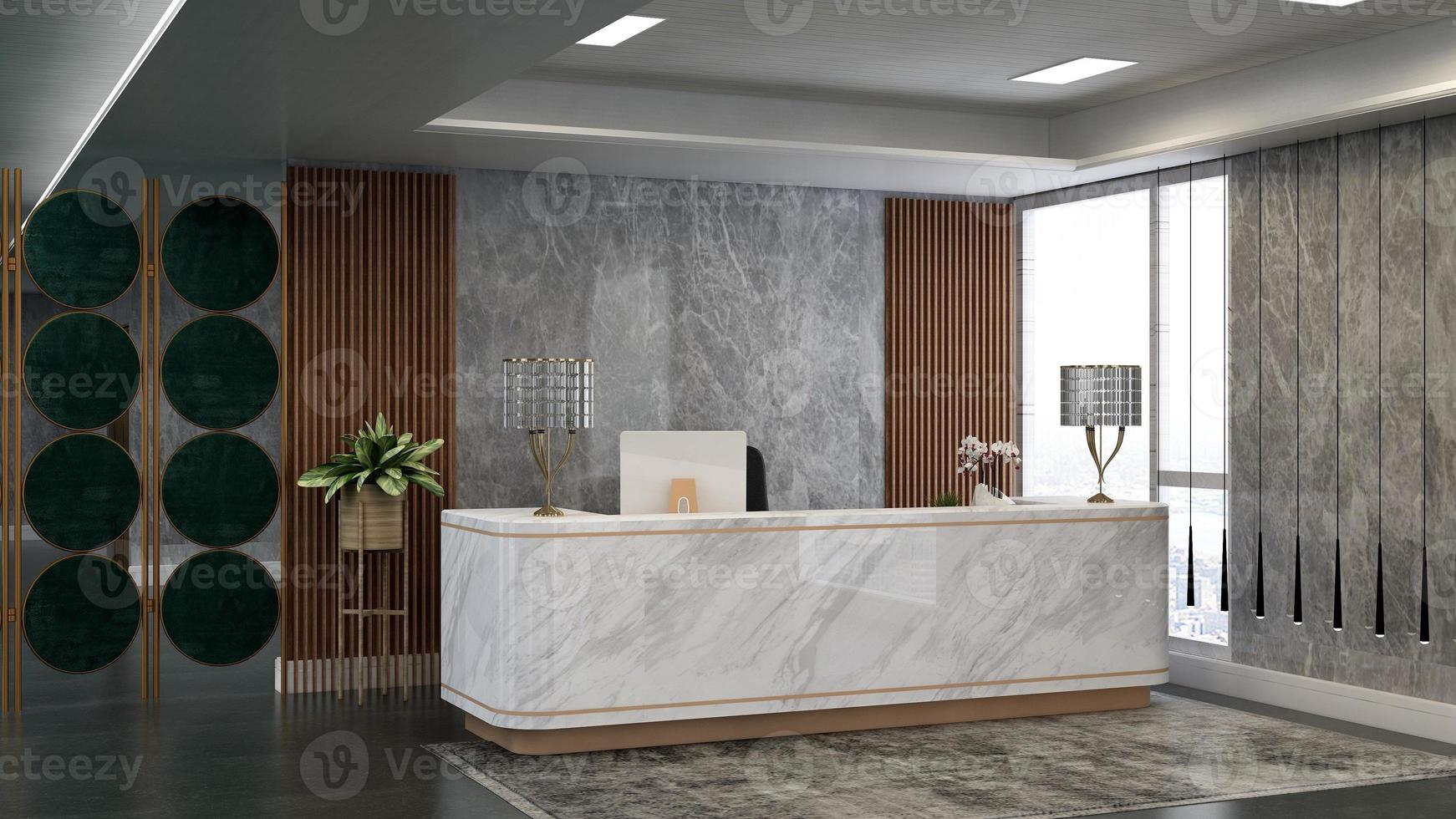 Exclusive modern office reception room in 3d rendering mockup photo