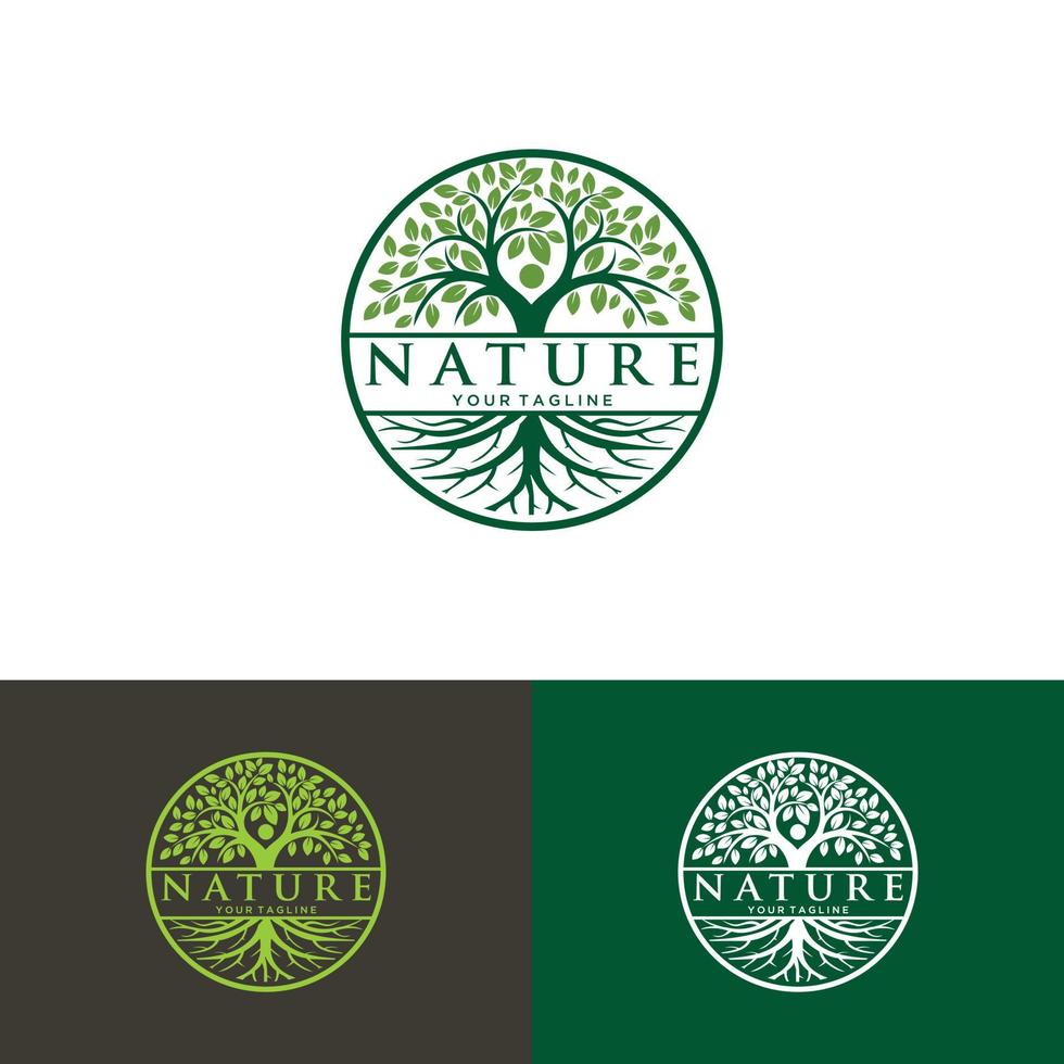 MobileRoot Of The Tree logo illustration. Vector silhouette of a tree,Abstract vibrant tree logo design, root vector - Tree of life logo design inspiration isolated on white background.