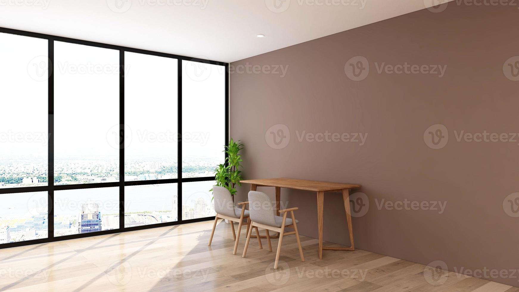 Modern interior design of minimalist dining room in 3d rendering mockup photo