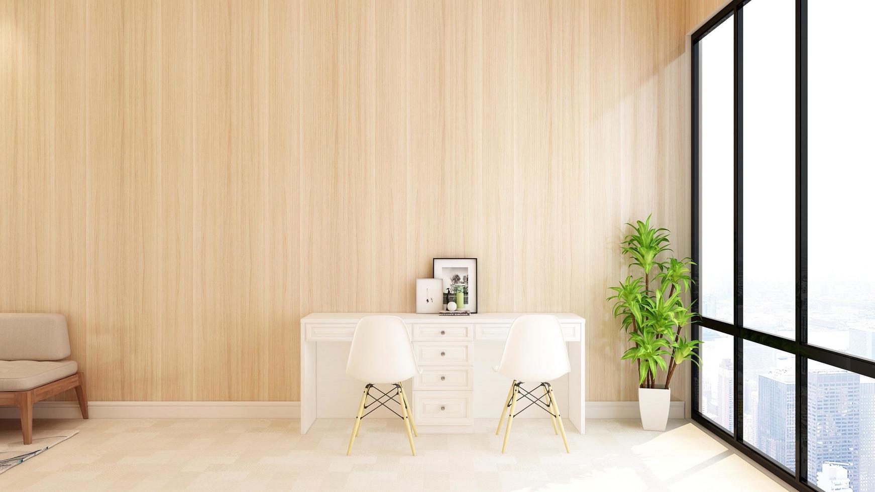 Modern interior design of minimalist dining room in 3d rendering mockup photo
