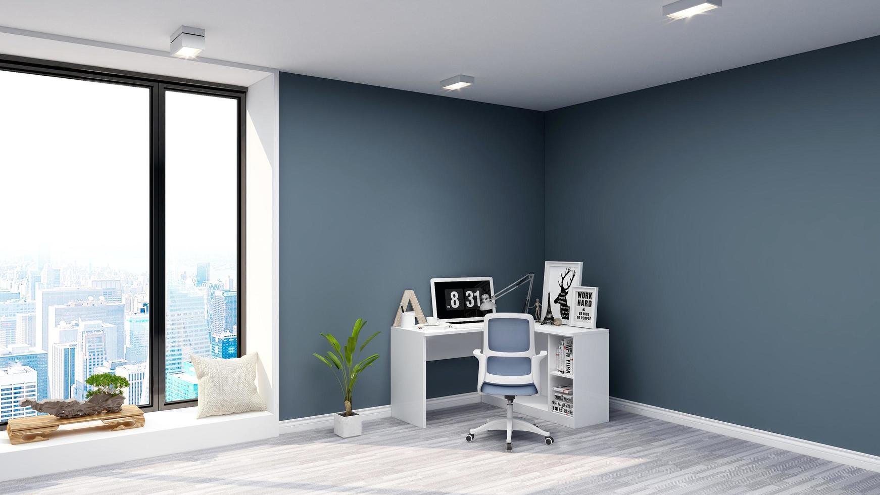 3D render mockup comfortable study room mockup with rustic modern minimalist concept photo