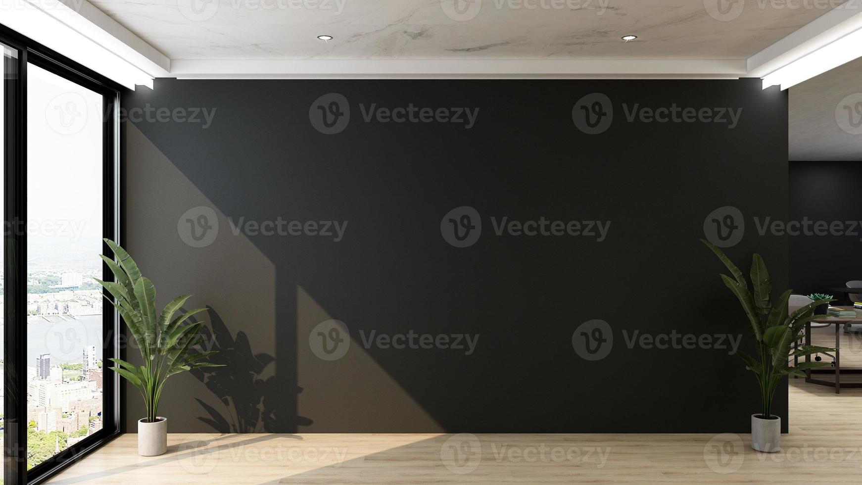 3d Render office wooden lobby waiting room for company wall logo mockup photo