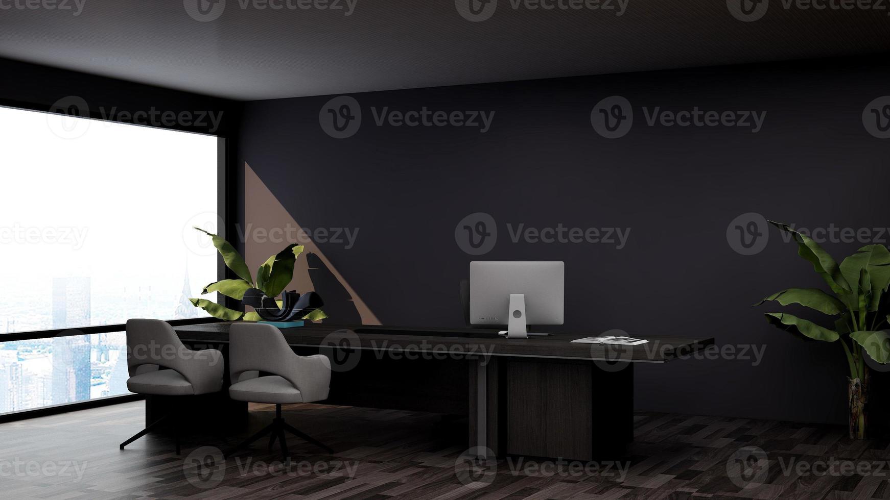 3d render modern business office manager room with 3d design interior for company wall logo mockup photo