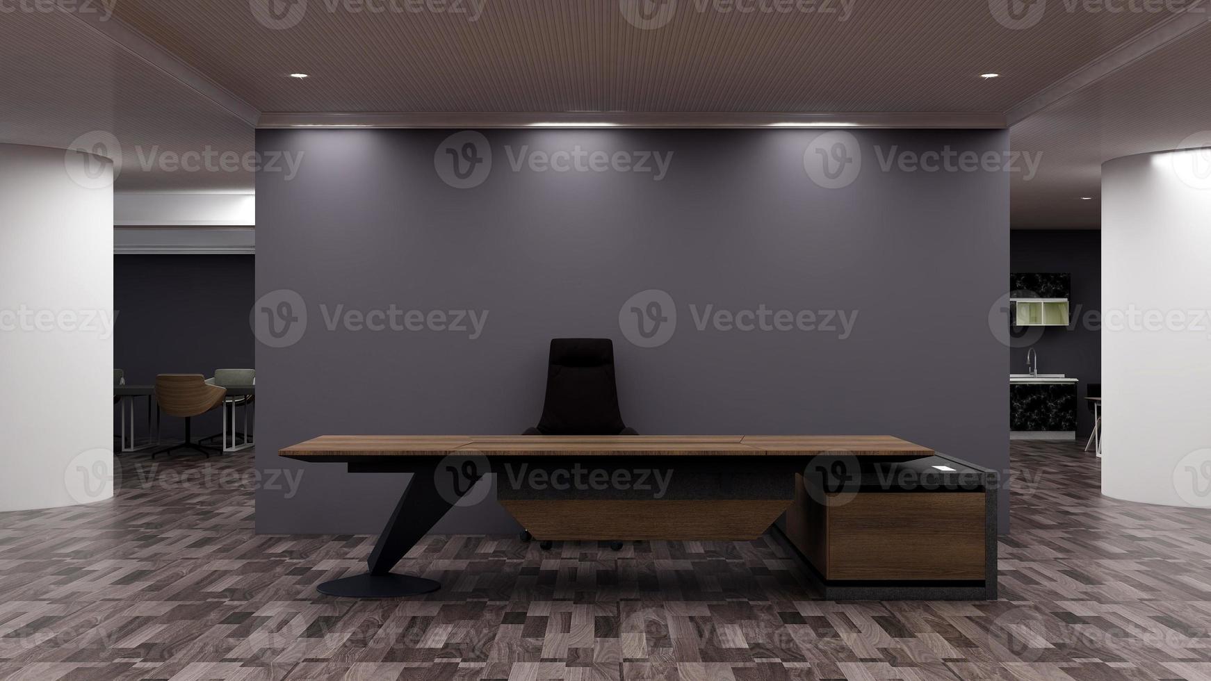 3D Rendering Modern Wooden Reception Room or Front Desk Mockup photo