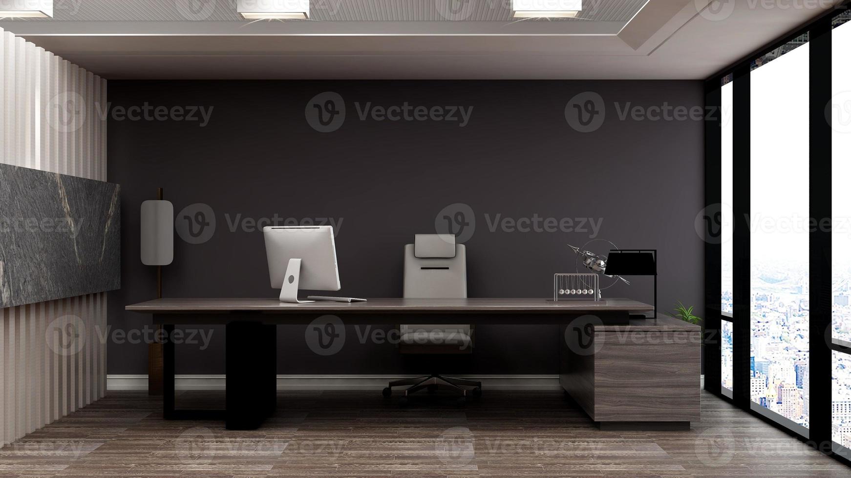3d render modern business office manager room with 3d design interior for company wall logo mockup photo