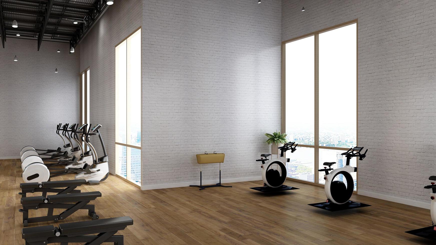 Render 3d - maqueta de concepto de diseño de interiores minimalista moderno de gimnasio foto