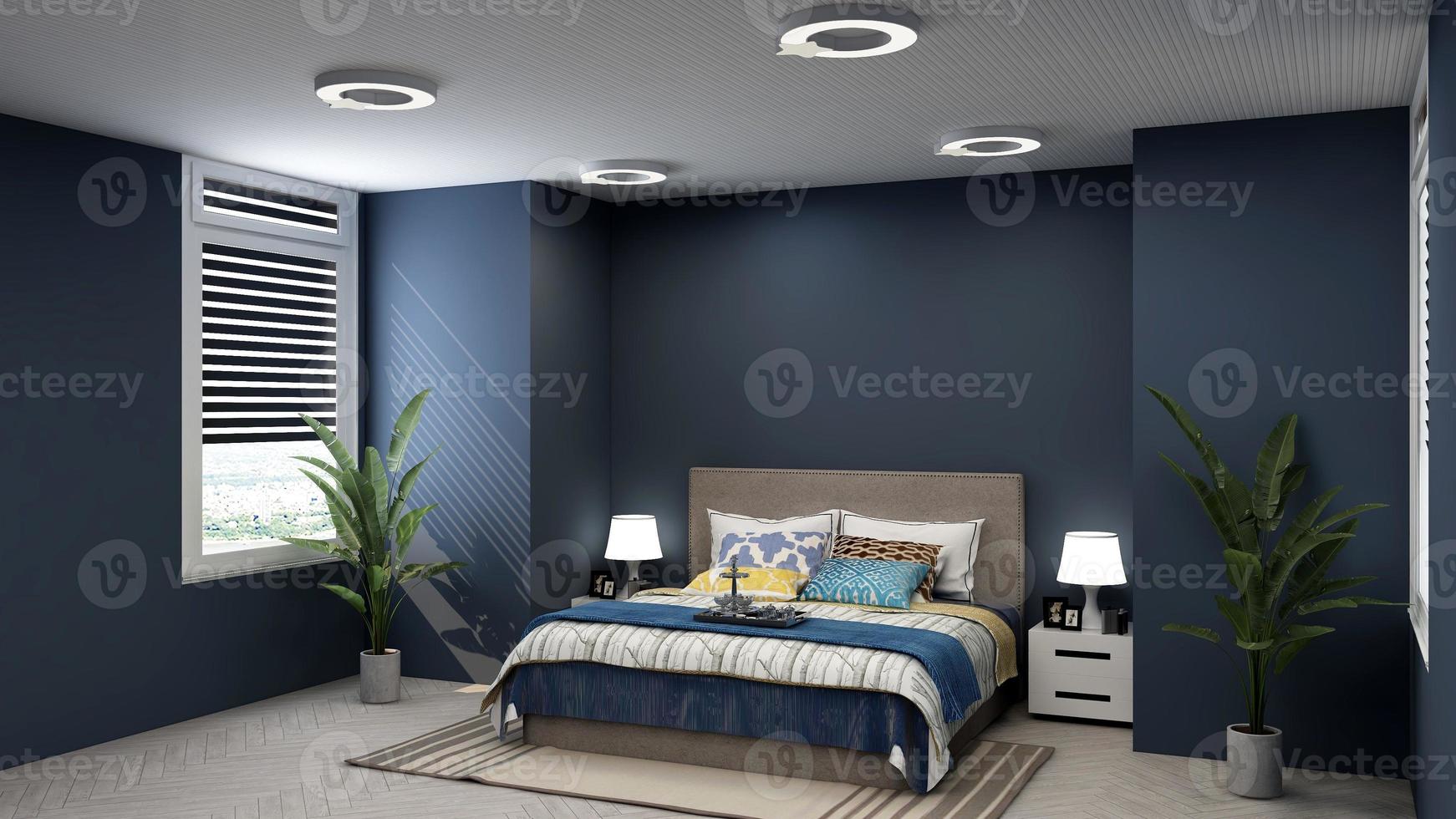 3d render minimalist bedroom design interior photo