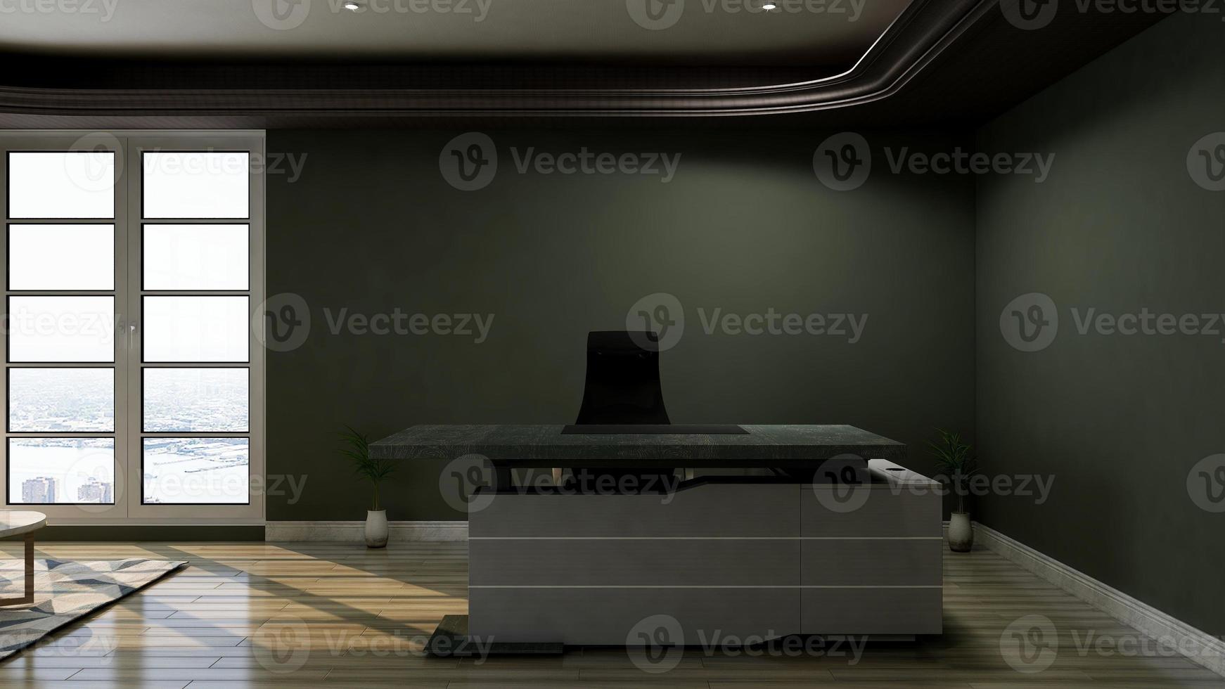 3d render modern business office manager room with 3d design interior for company wall logo mockup photo