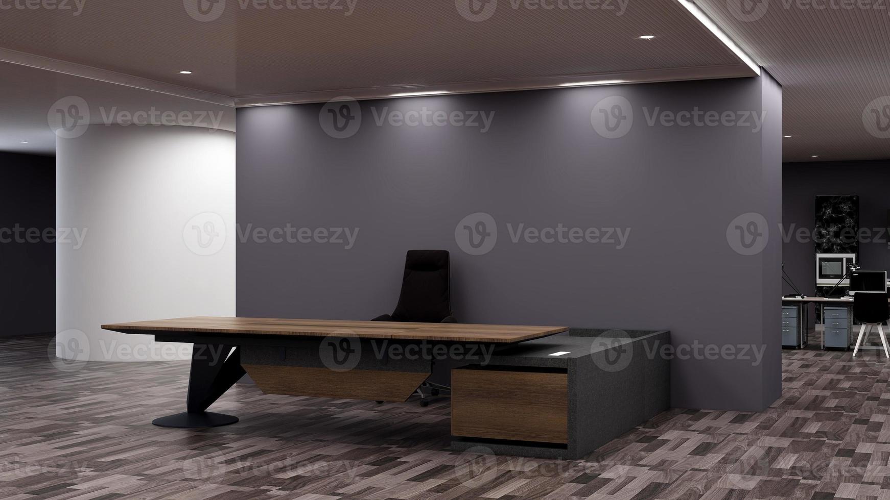 3D Rendering Modern Wooden Reception Room or Front Desk Mockup photo
