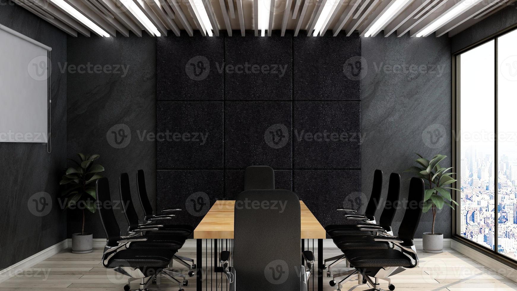 Maqueta de sala de reuniones moderna de espacio de trabajo de oficina de render 3d foto