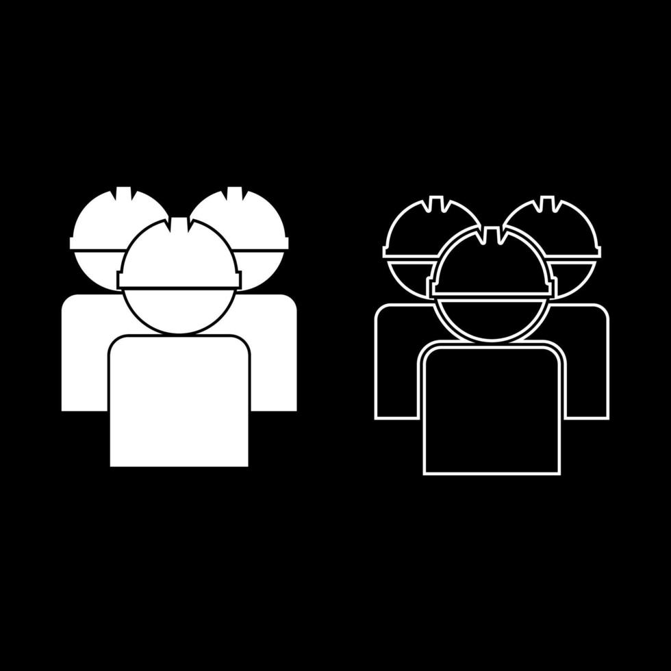 Labors group workers in helmet icon set white color illustration flat style simple image vector