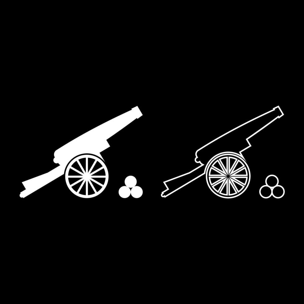 Medieval cannon firing cores icon set white color illustration flat style simple image vector