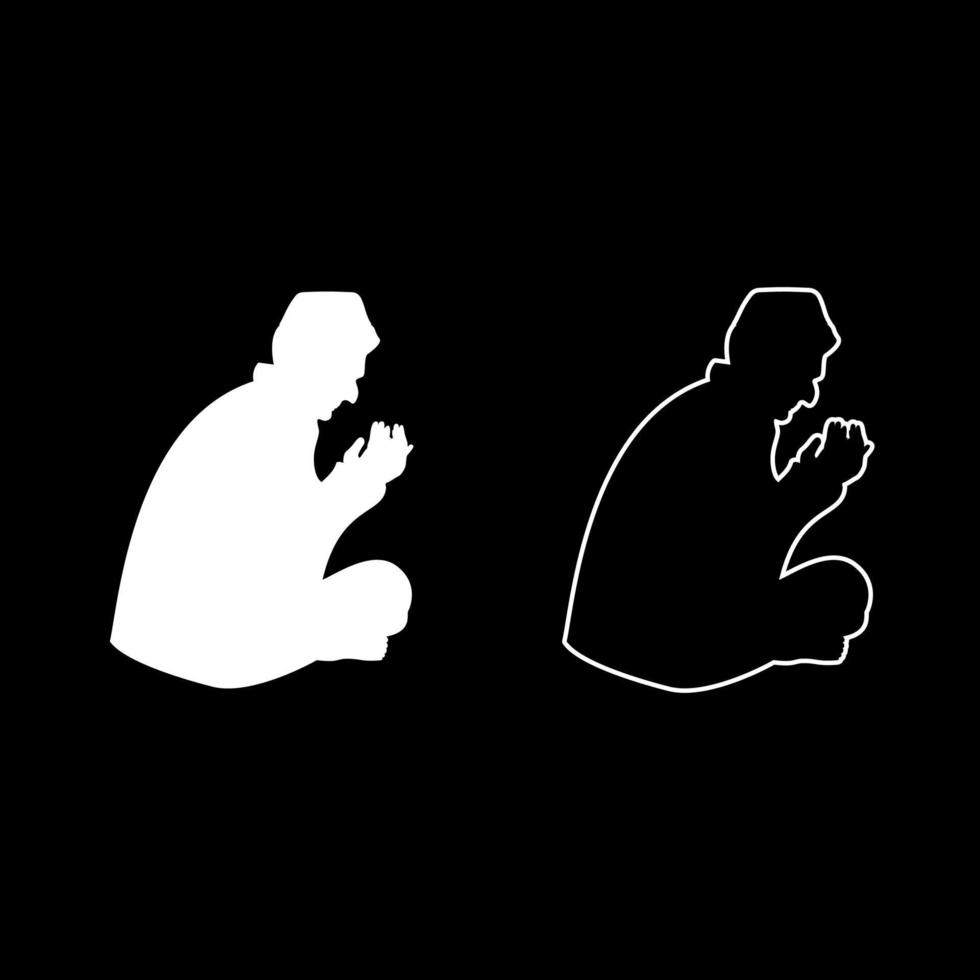 Praying Muslim icon set white color illustration flat style simple image vector