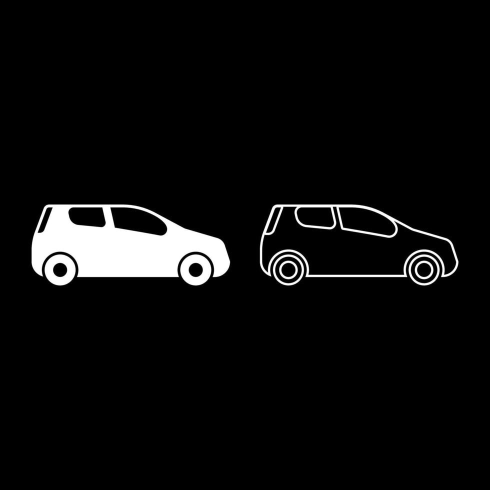 Mini car Compact shape for travel racing icon set white color illustration flat style simple image vector