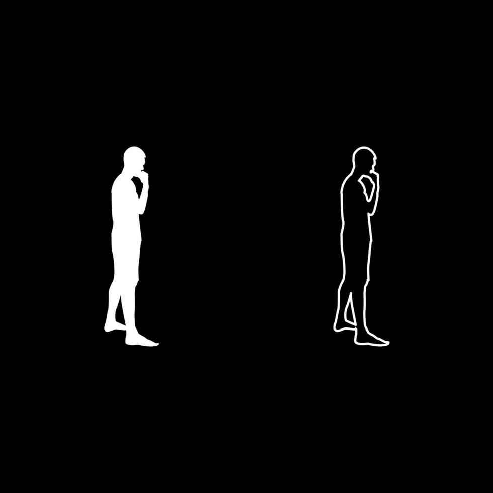 Thinking man standing silhouette Pensive person side view icon set white color illustration flat style simple image vector