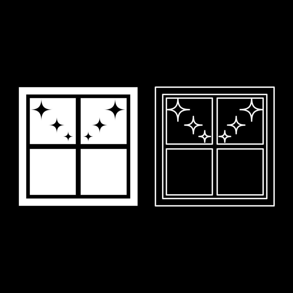 Window overlooking the night stars icon set white color illustration flat style simple image vector