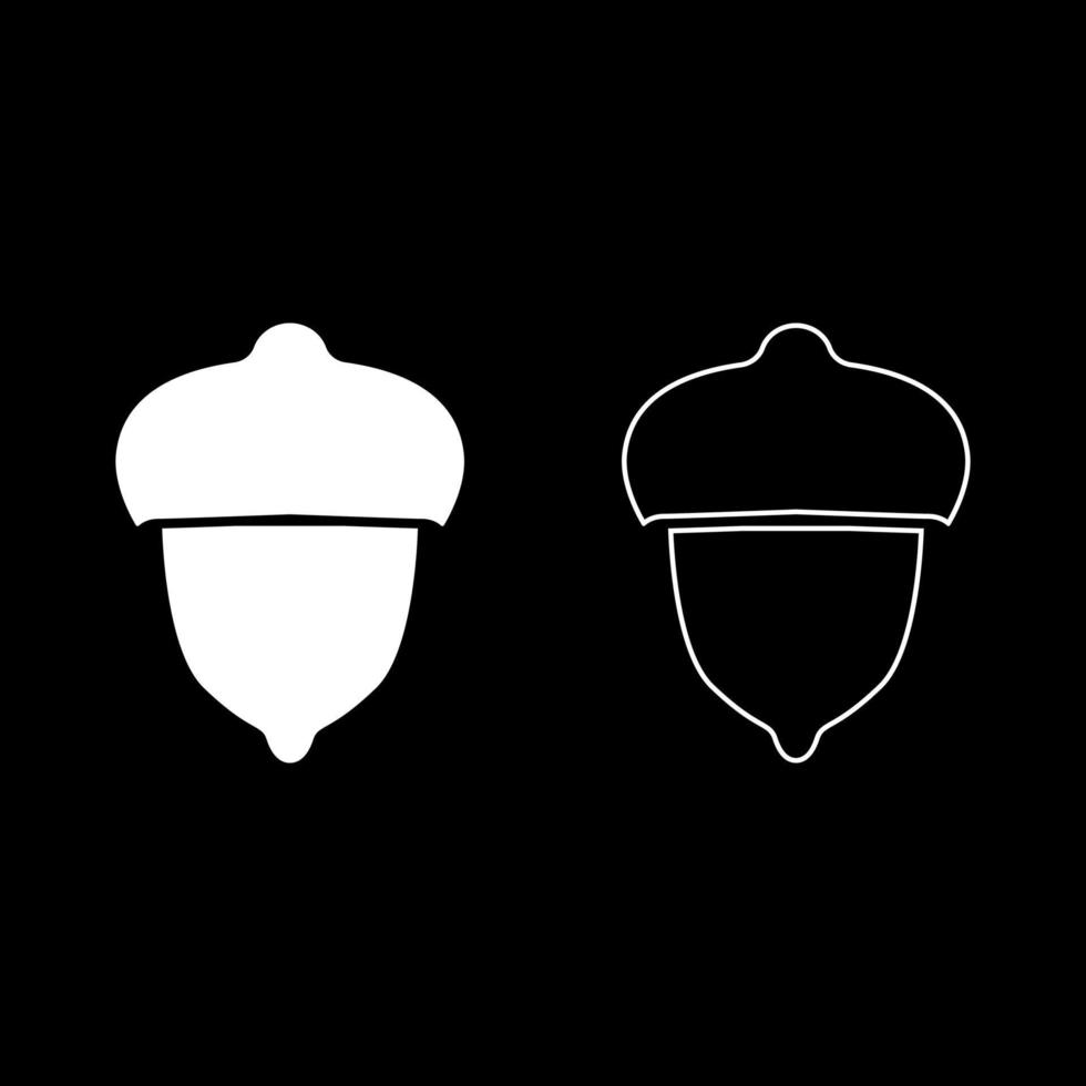 conjunto de iconos de tuerca de bosque de bellota ilustración de color blanco estilo plano imagen simple vector