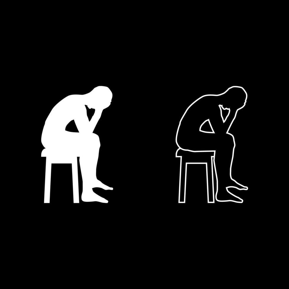 Man holding his head concept problem silhouette Sitting no seat icon set white color illustration flat style simple image vector