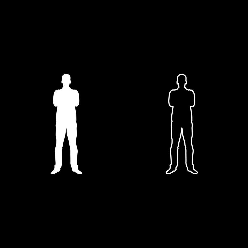 Man with folded arms Confidence concept business man icon set white color illustration flat style simple image vector