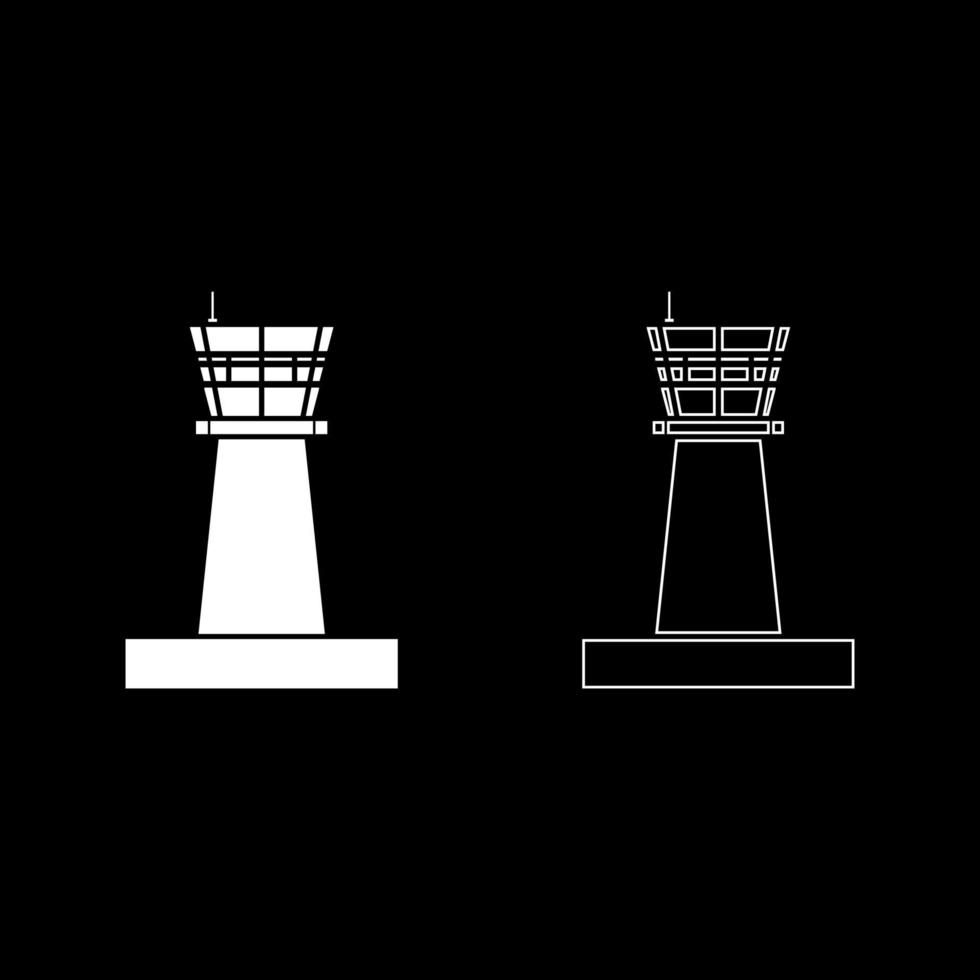 torre de control del aeropuerto torre de control conjunto de iconos de tráfico aéreo color blanco ilustración vectorial imagen de estilo plano vector