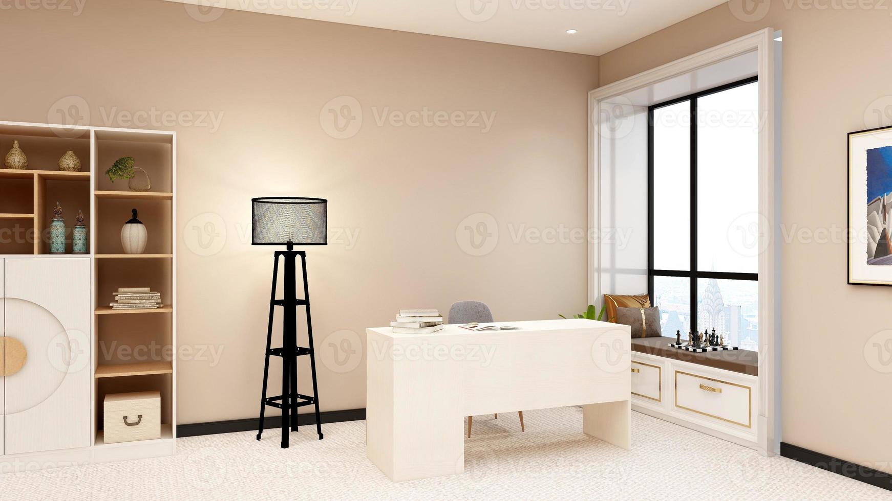 3D render mockup comfortable study room mockup with rustic modern minimalist concept photo