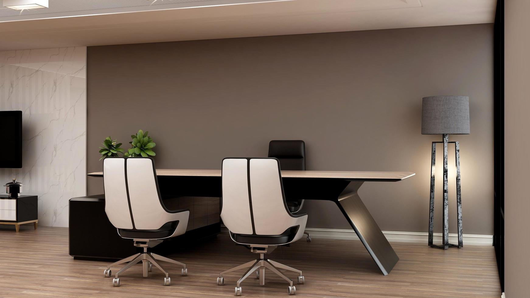 3d render modern business office manager room with 3d design interior for company wall logo mockup photo