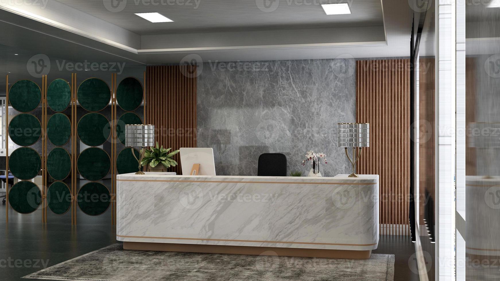 Exclusive modern office reception room in 3d rendering mockup photo