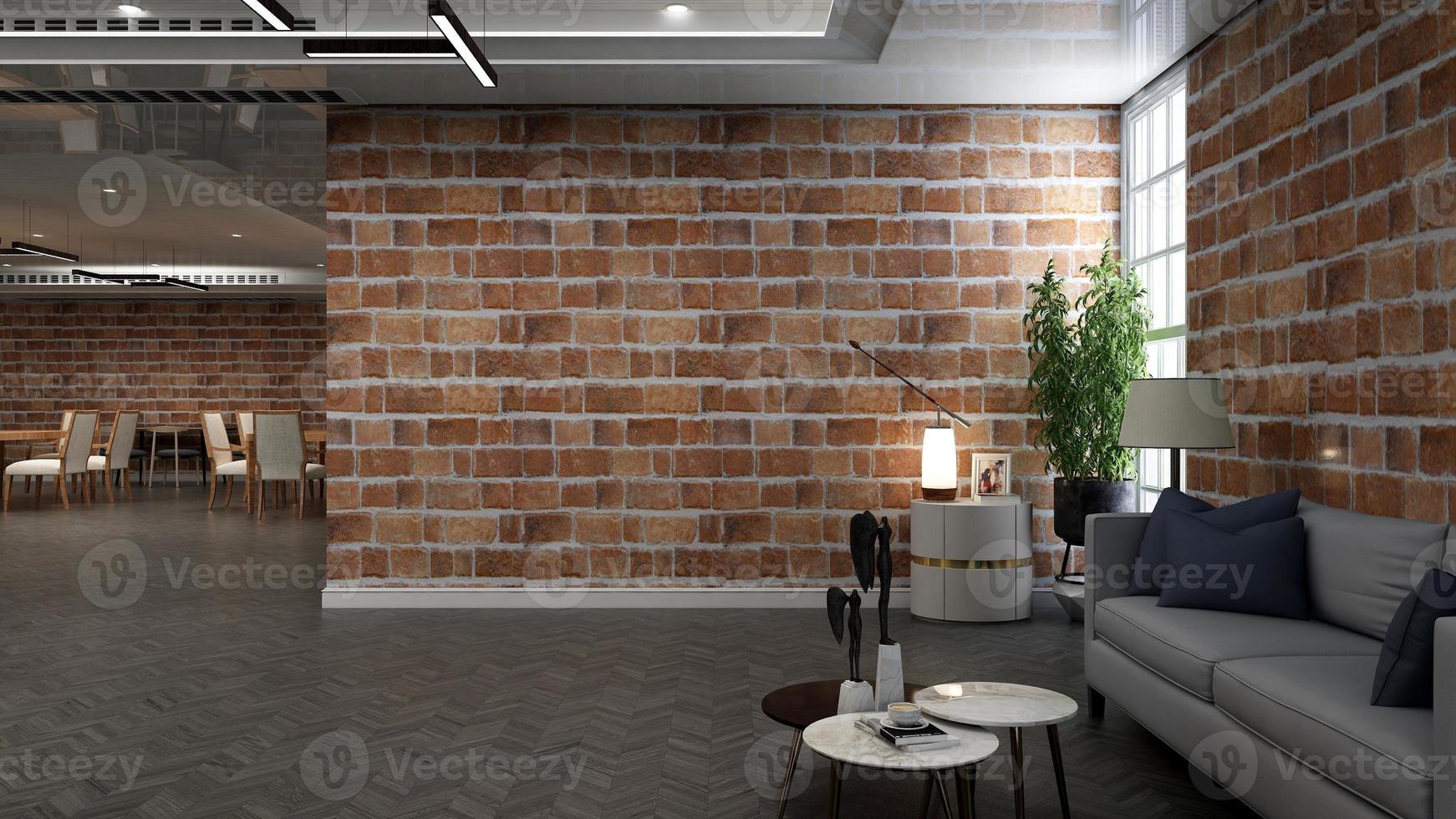 3d render restaurant or cafe for logo mockup with brick wall photo