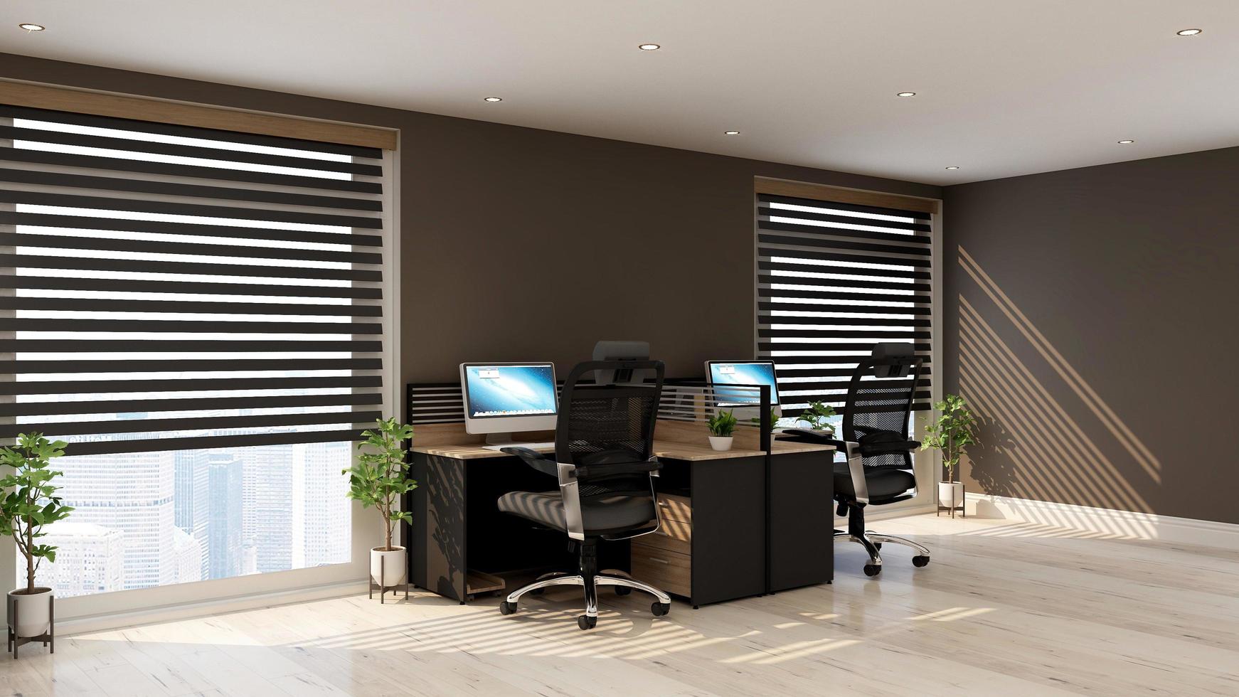 3D render mockup comfortable study room mockup with rustic modern minimalist concept photo