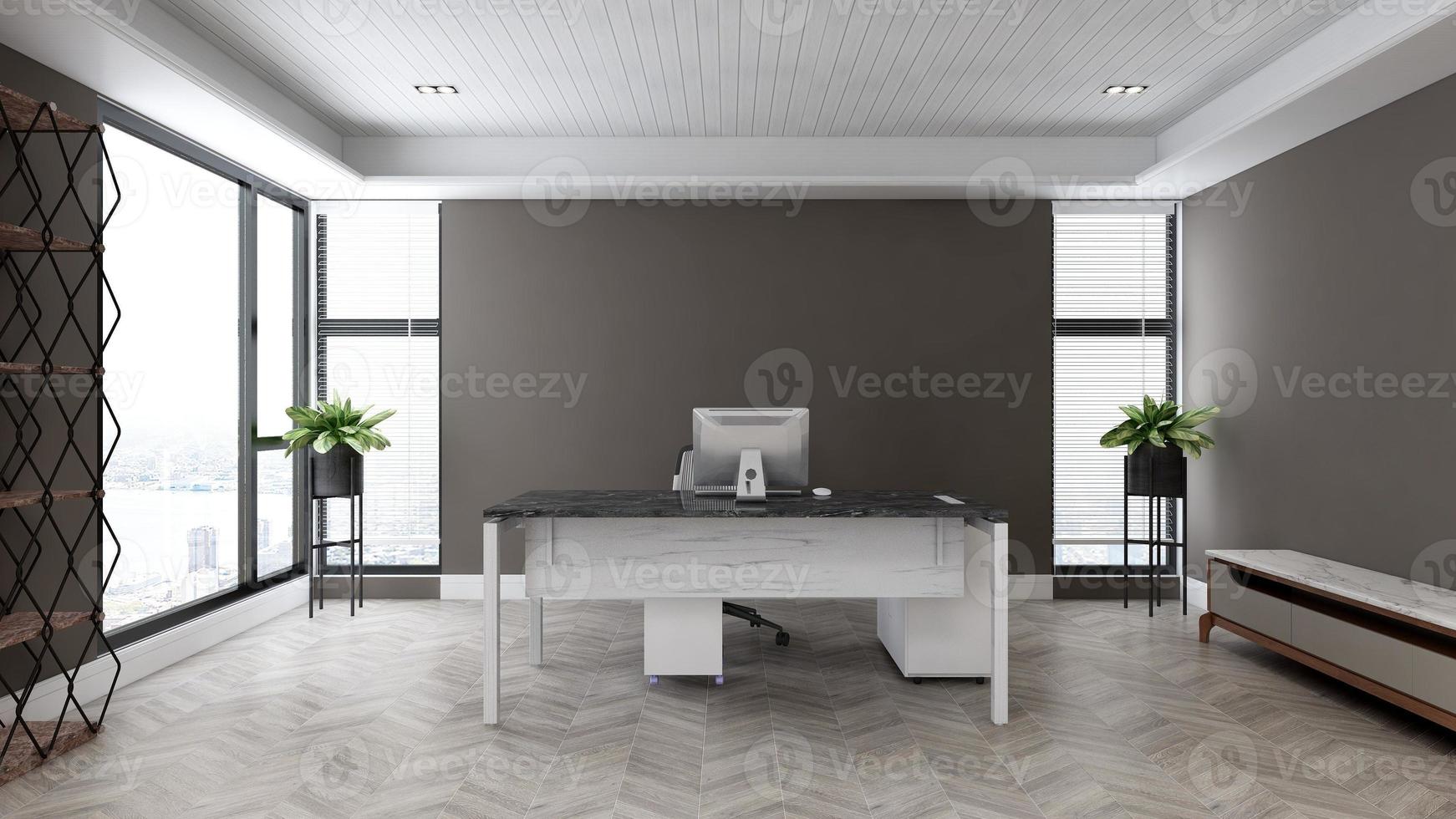 3d render office minimalist room with wooden design interior photo