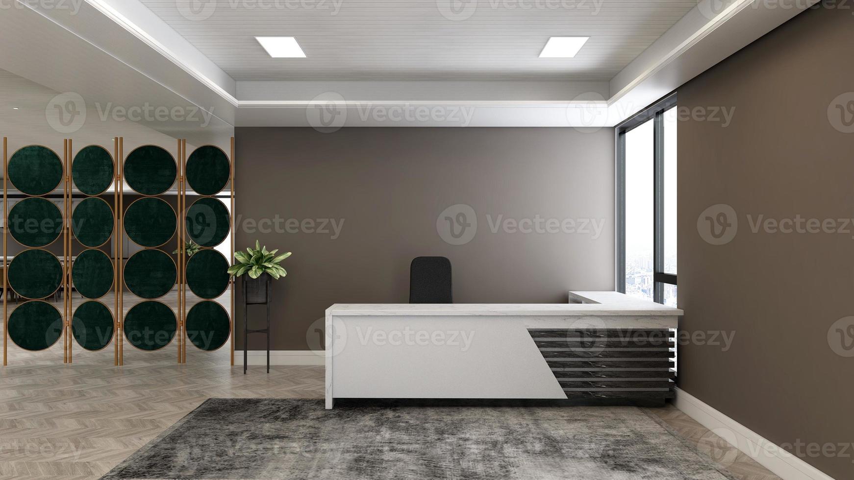 Modern office reception room in 3d rendering mockup - realistic office interior design photo