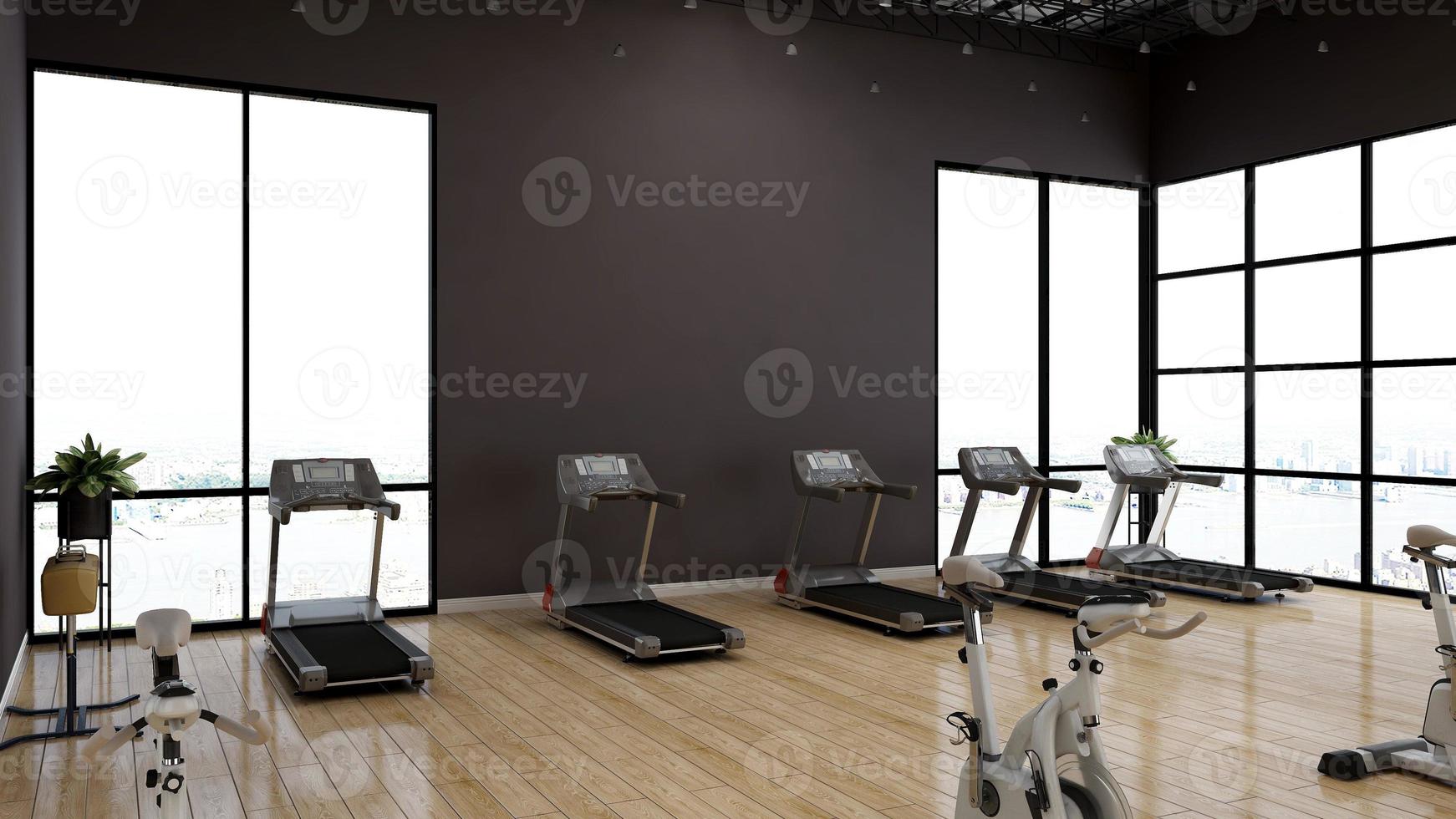 3d render - Modern minimalist of gym interior design concept mockup photo