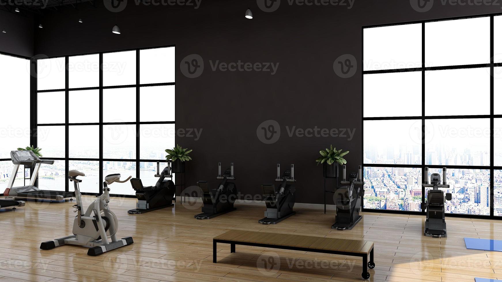 3d render - Modern minimalist of gym interior design concept mockup photo