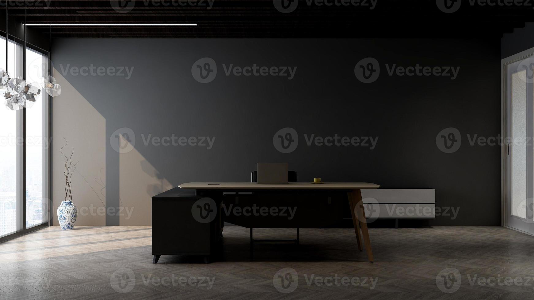 Modern office reception room in 3d render mockup - realistic interior design concept photo