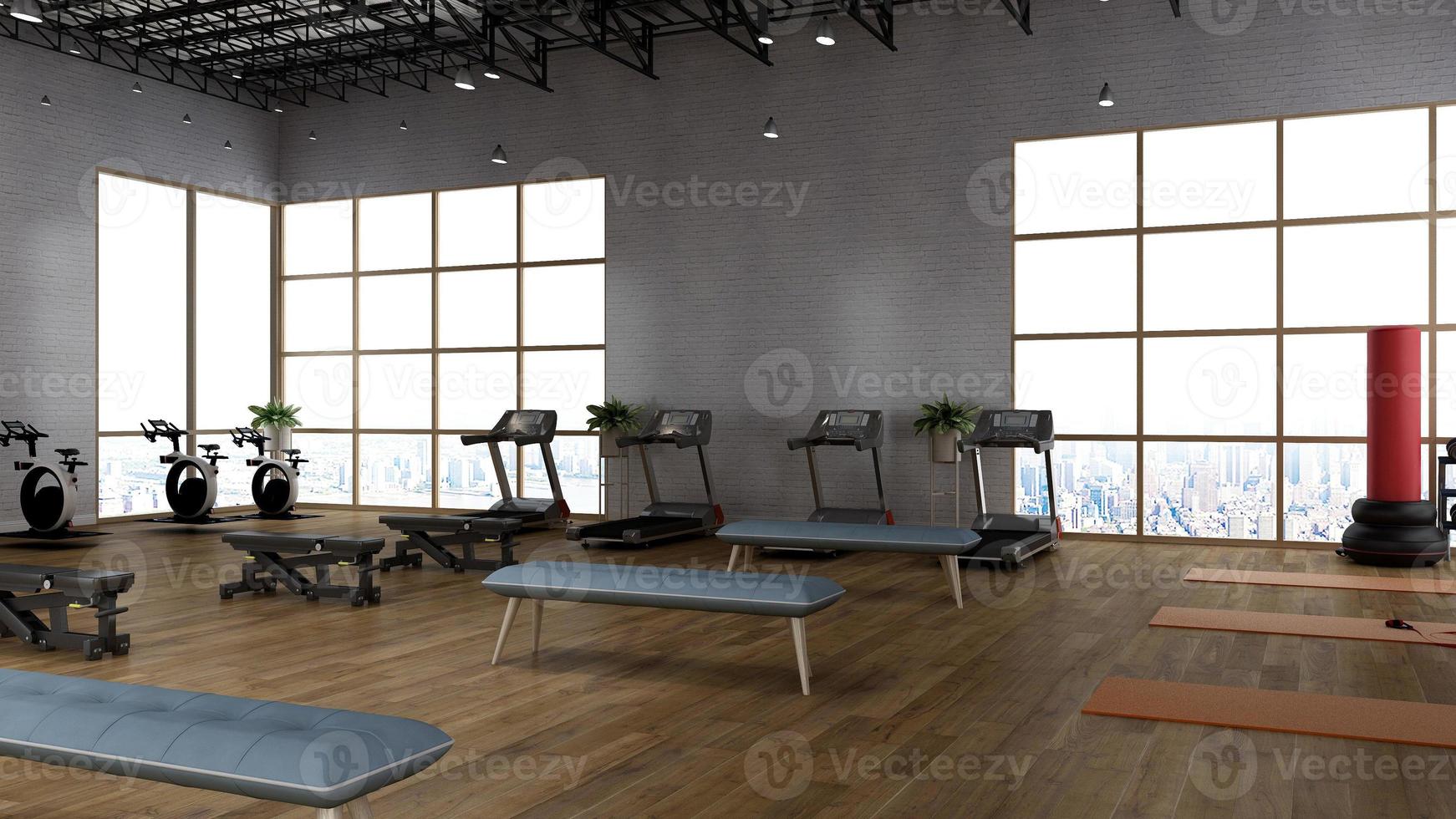 3d render - Modern minimalist of gym interior design concept mockup photo