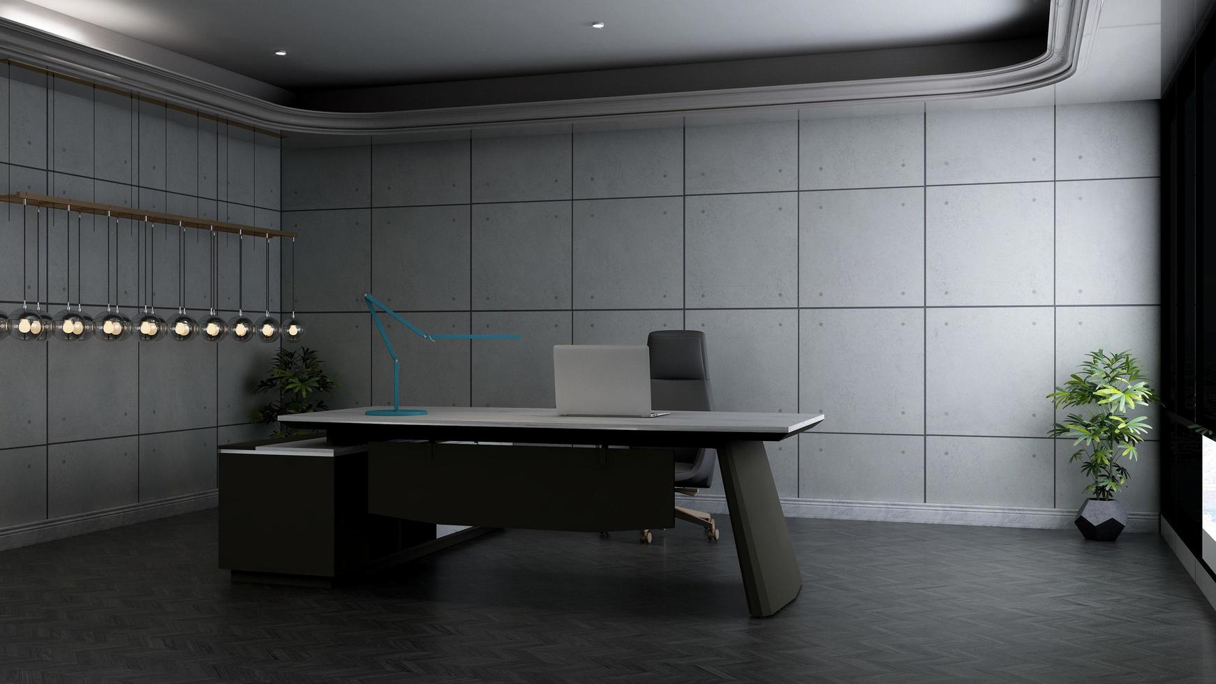 3d render office minimalist room with wooden design interior photo