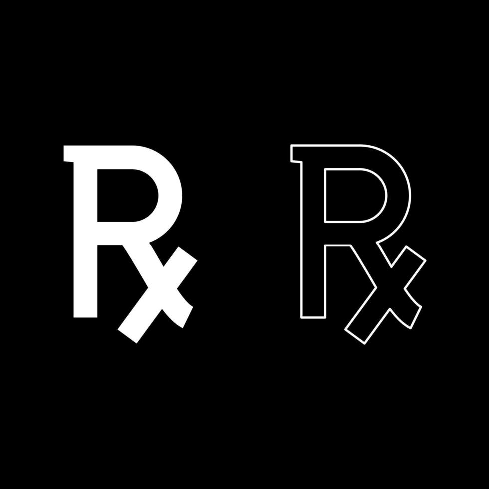 Rx symbol prescription icon set white color illustration flat style simple image vector