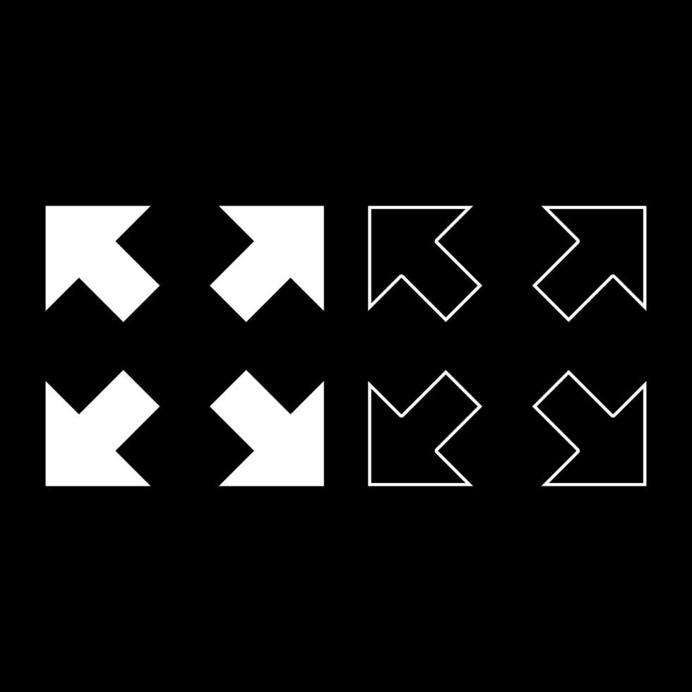 Four arrows pointing to different directions from the center icon set white color illustration flat style simple image vector