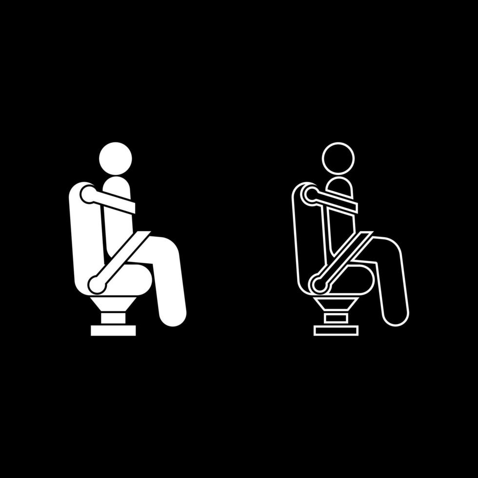 Man on car seat using car belt for safety Human with safety belt Stick car concept icon set white color illustration flat style simple image vector