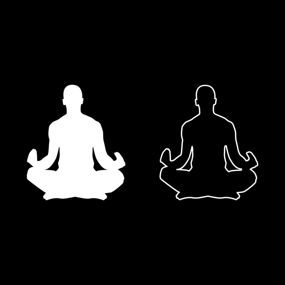 Meditating man Practicing yoga symbol icon set white color illustration flat style simple image vector