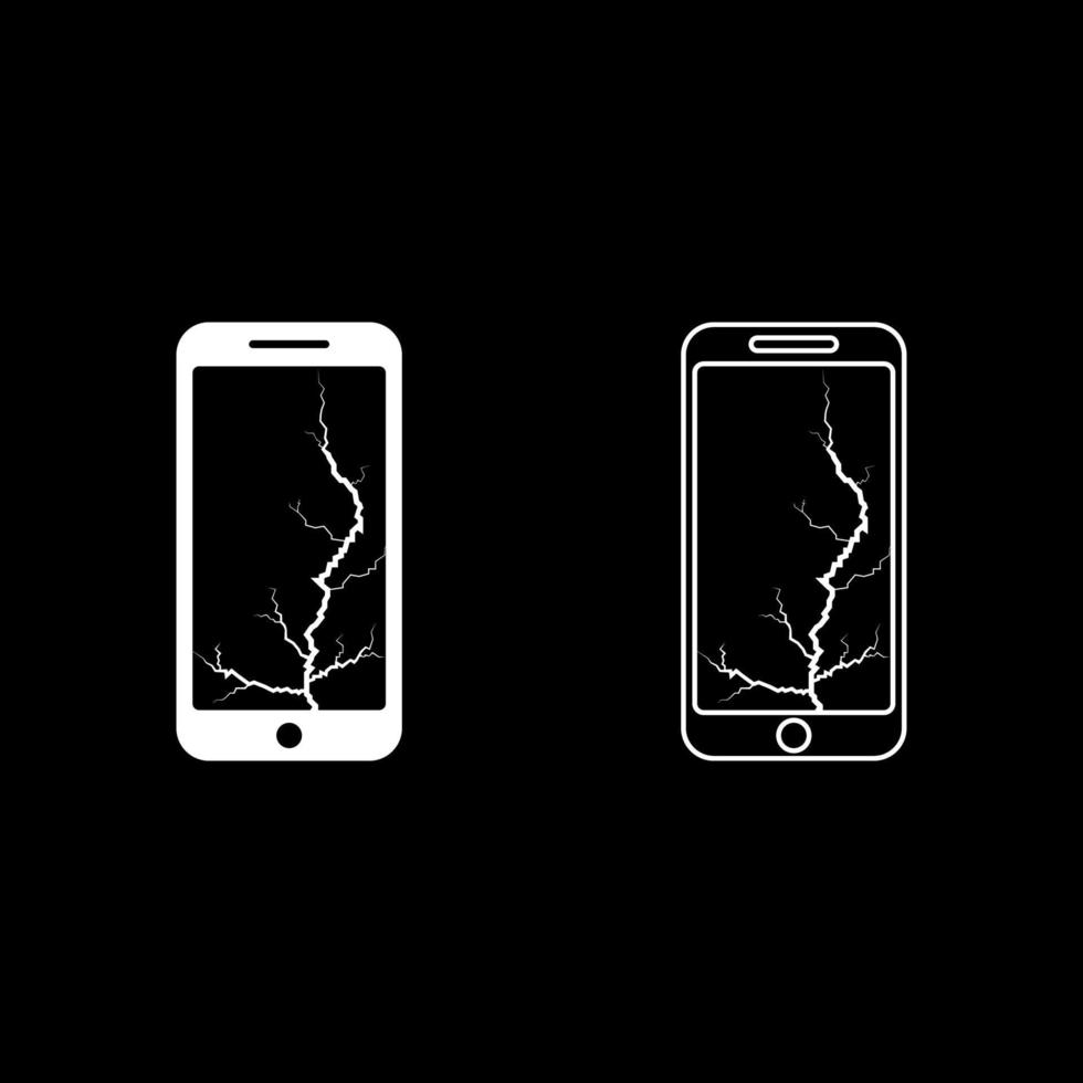 Smartphone with crack on display Broken modern mobile phone Shattered smartphone screen Phone with broken matrix of screen Cell phone with cracked touch screen in bottom Broken glass telephone icon vector