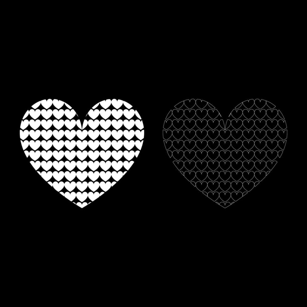 corazón con corazones dentro del patrón de corazón en el conjunto de iconos de corazón color blanco ilustración vectorial imagen de estilo plano vector